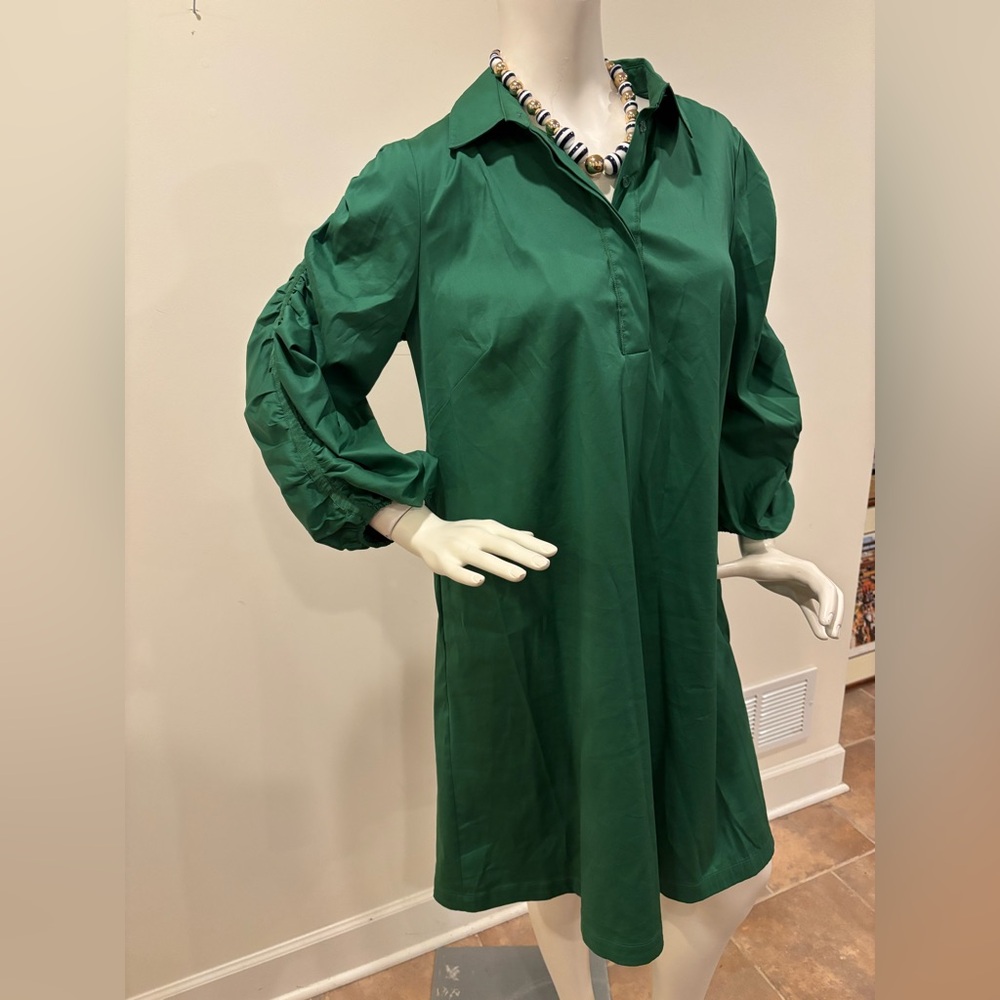 Chico’s Green Cotton Blend Pleated Sleeve Popover Shirt Dress, 1 (size 8) - Picture 4 of 10